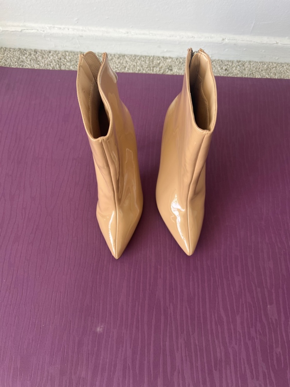 Shoe Dazzle Nude Patent Pointed Ankle Booties